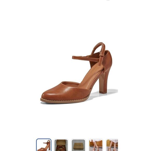 Coutgo Womens Closed Toe Ankle Strap Pump Sandal Heels, Size 8, Brown. New. - Picture 1 of 8